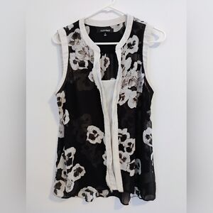 Ellen Tracy Monochrome Floral Sleeveless Blouse